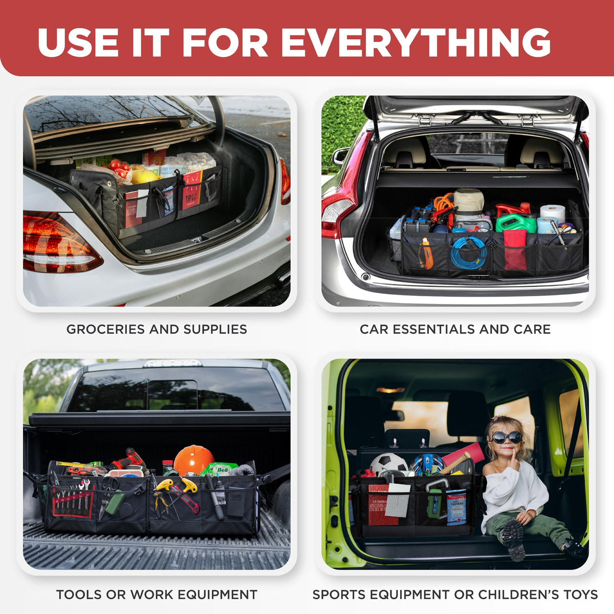 TRUNKCRATEPRO XL in lifestyle grocery run keeping bags upright and secure