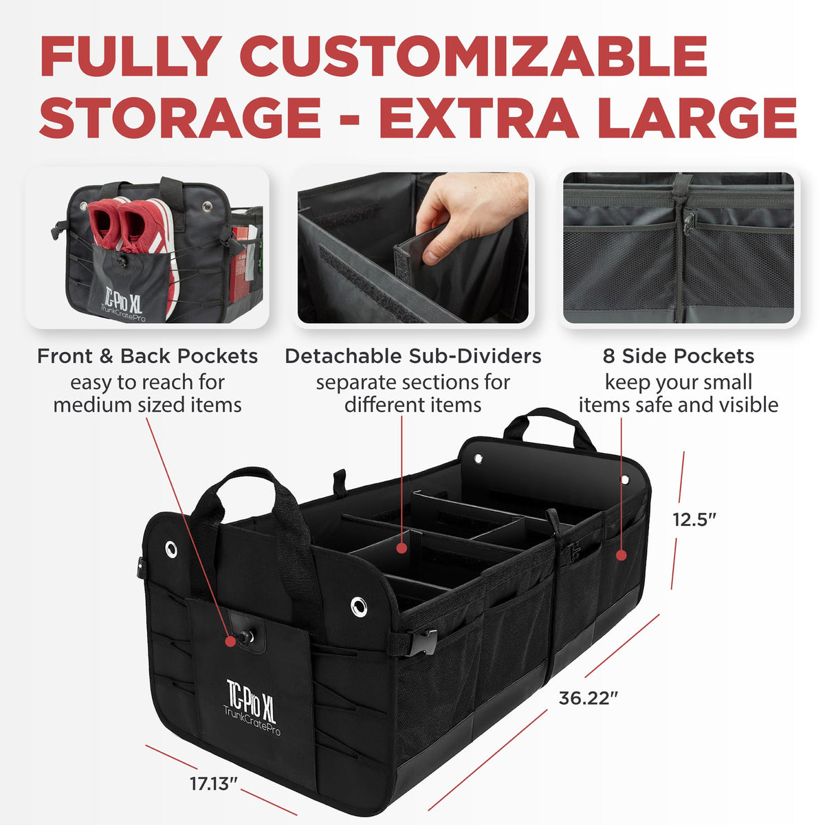 TRUNKCRATEPRO half-folded as seat organizer for in-vehicle use and easy reconfiguration