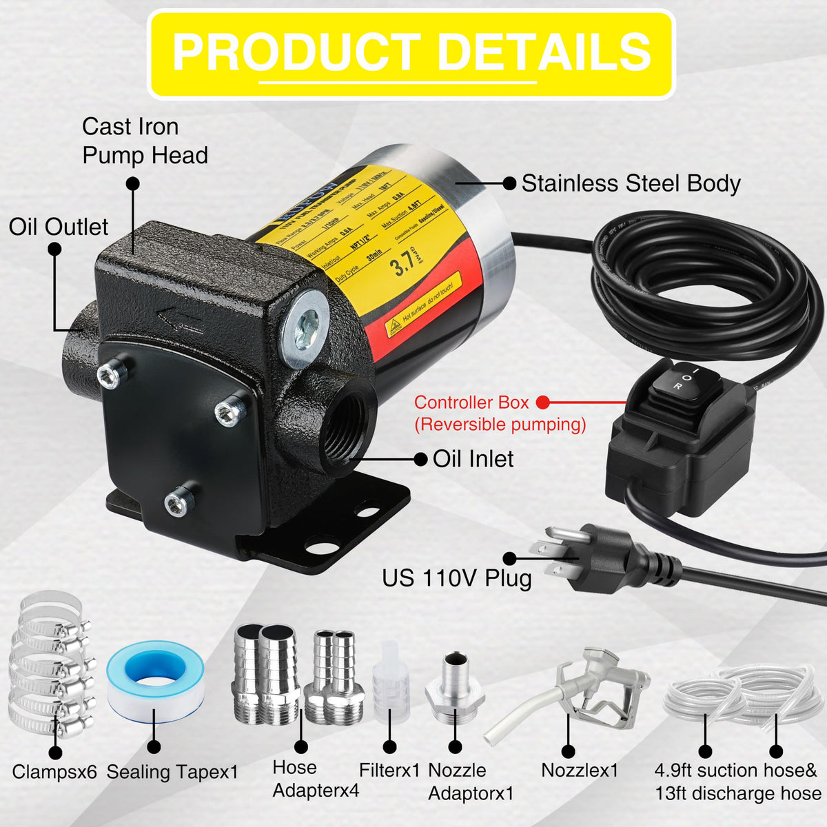 TRUPOW included hoses and nozzle laid out, highlighting ready-to-use convenience