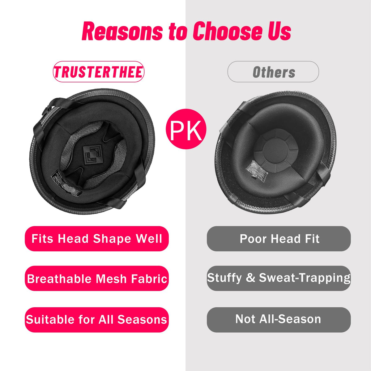 TRUSTERTHEE helmet beside ruler showing compact lightweight benefit
