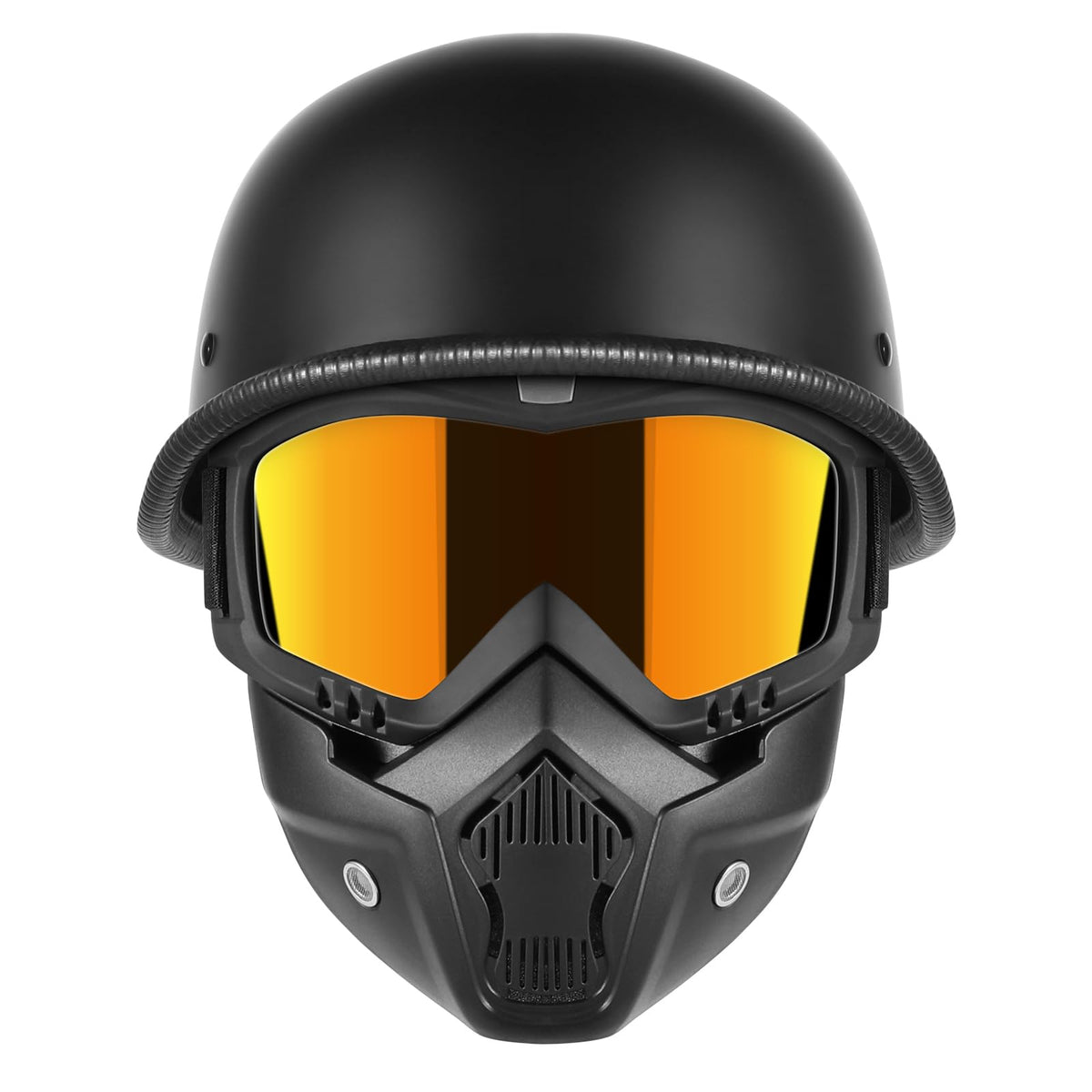 TRUSTERTHEE front view matt black helmet showing retro style and legal look