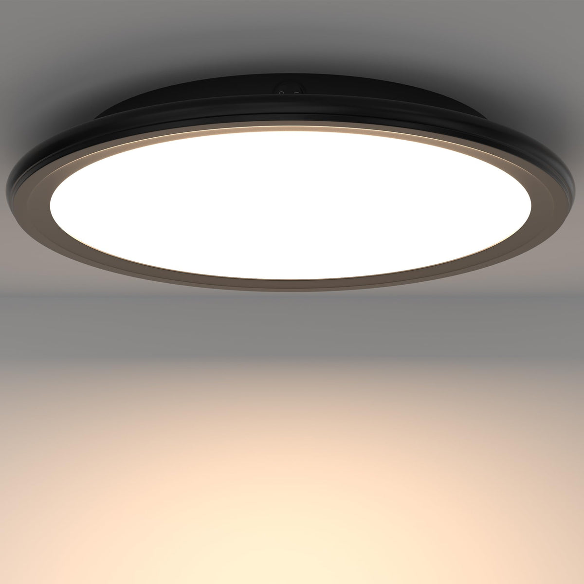 TrustWheel front view of round ceiling light showing sleek finish and even illumination