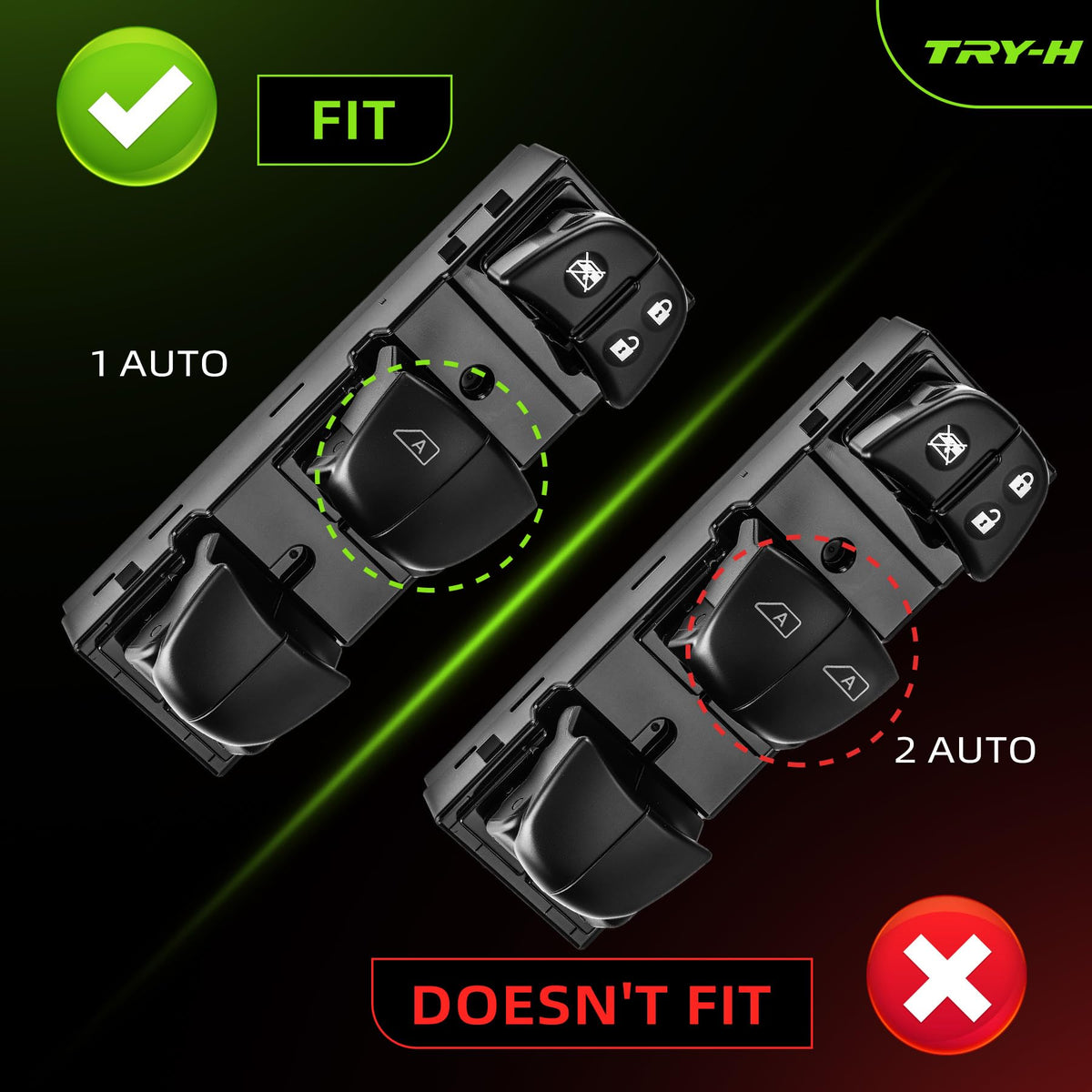 Try-H switch installed in door panel restoring full driver window control