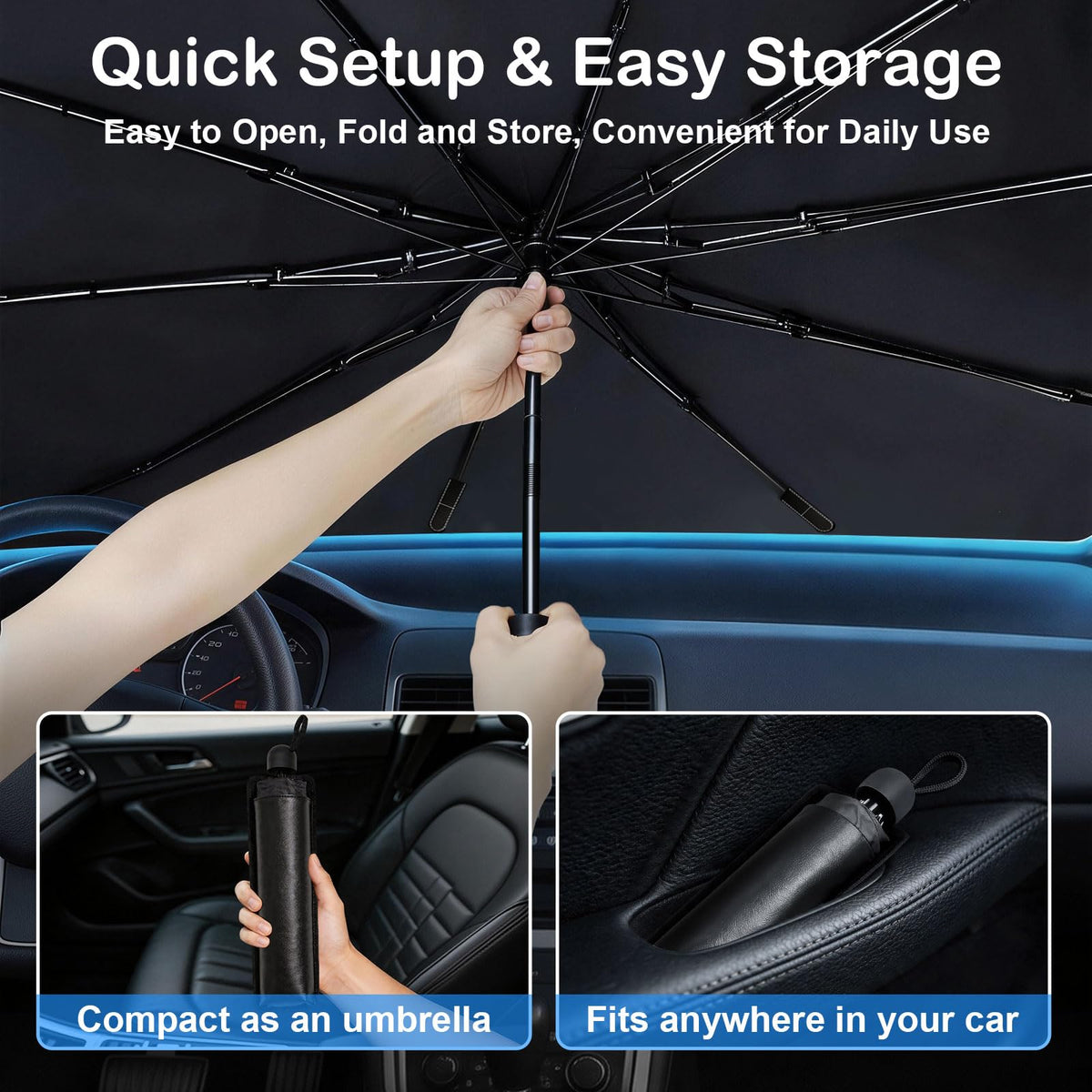 TryLook umbrella sunshade popped open inside car for fast installation