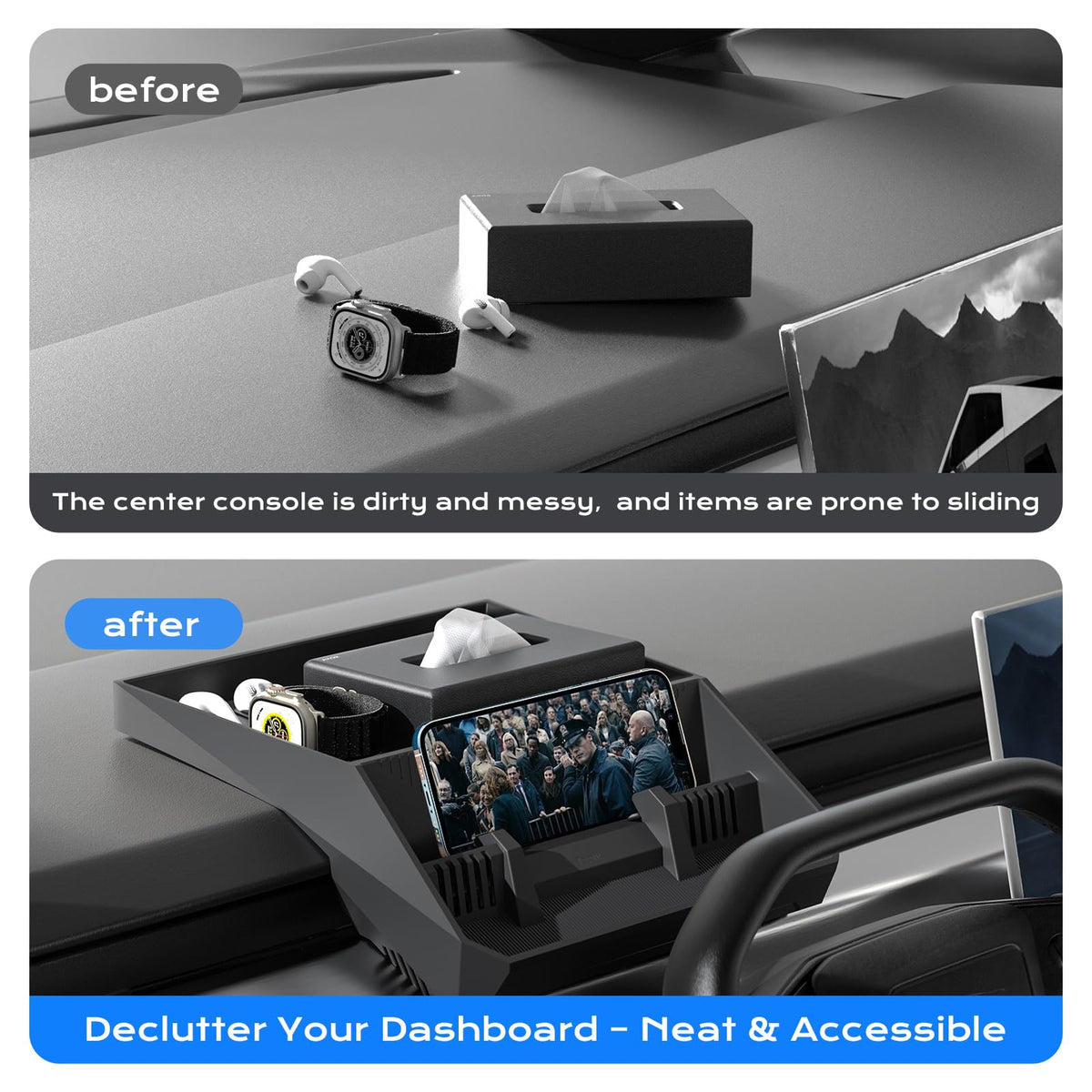 TSELLER tray supporting phone in landscape for safer viewing while driving
