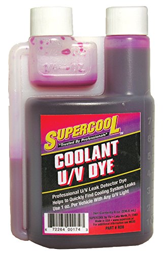 TSI Supercool RD8 bottle front view showing purple dye and self-measure label for fast leak finding