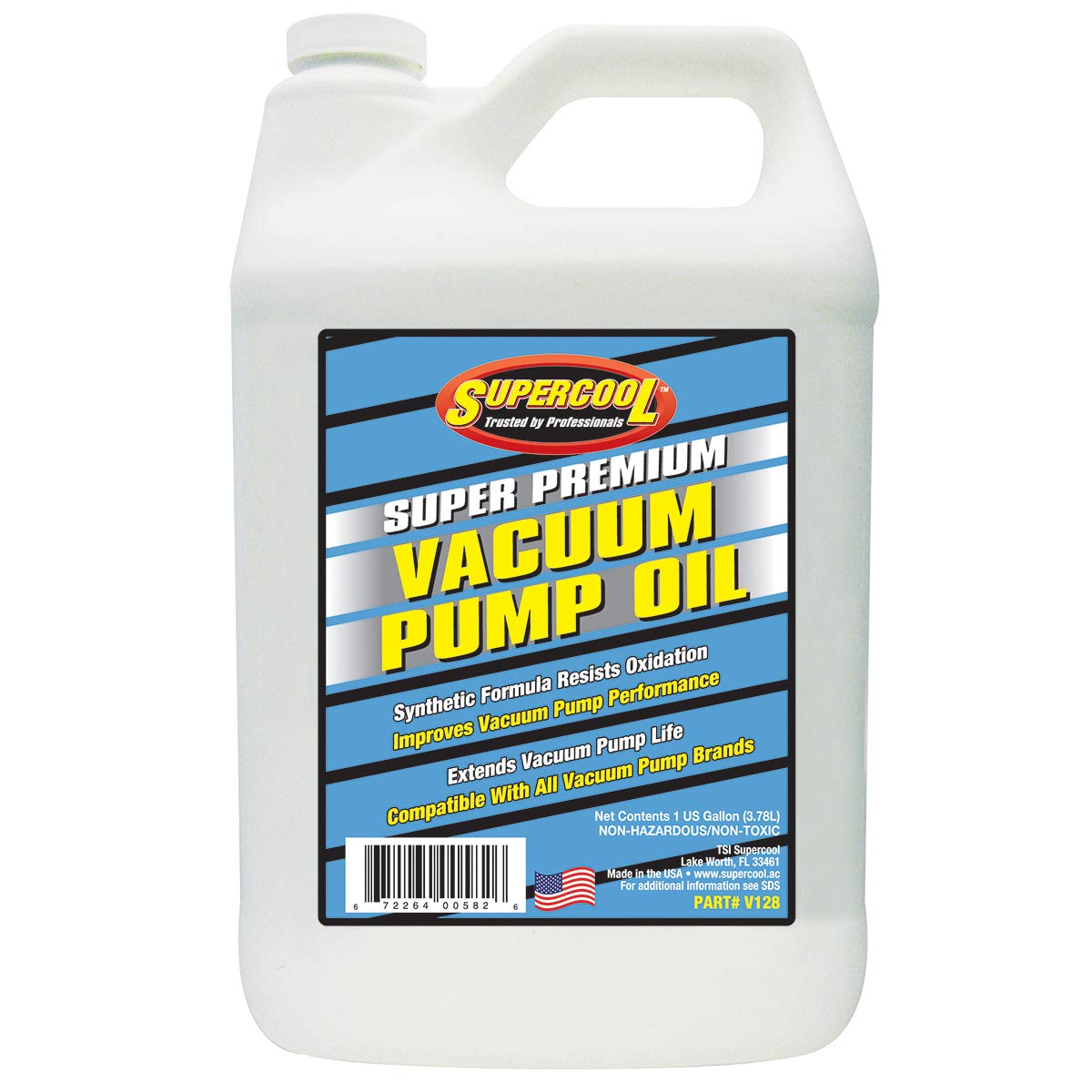 TSI Supercool gallon front label showing product and benefit for pump longevity