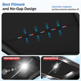 TSLDRV sunshade installed inside Model Y demonstrating lower cabin glare benefit