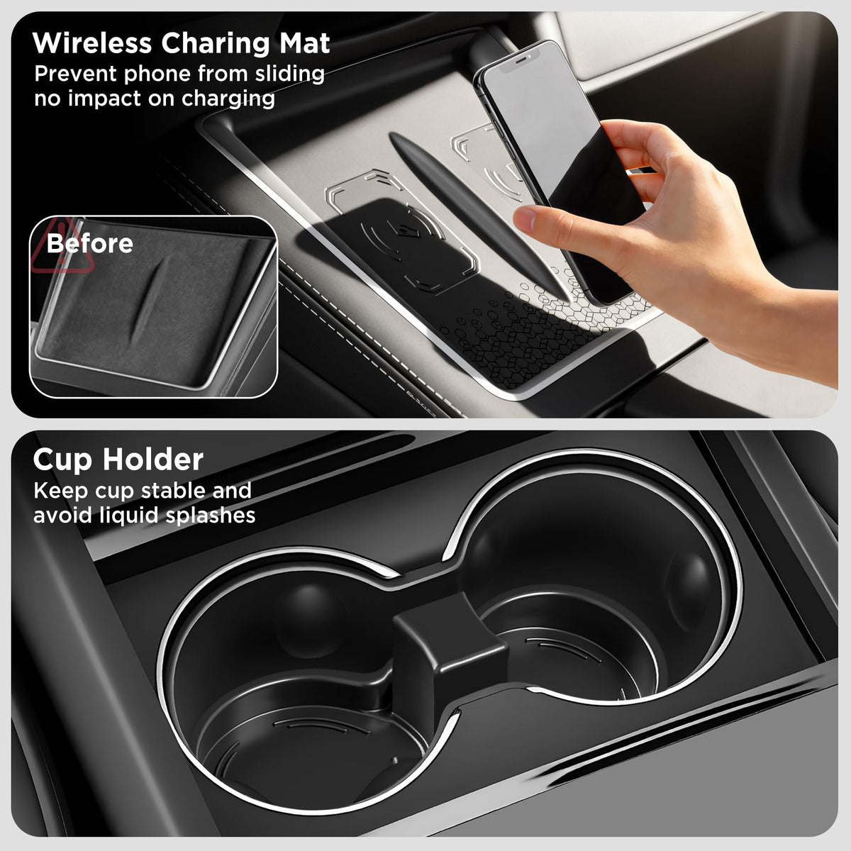 TSLDRV installed in Model Y Juniper lifestyle shot improving interior organization
