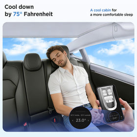 TSLDRV lifestyle image of parked Model 3 with shade for cooler cabin