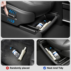 TSLDRV under-seat storage attached with Velcro anchoring for stability