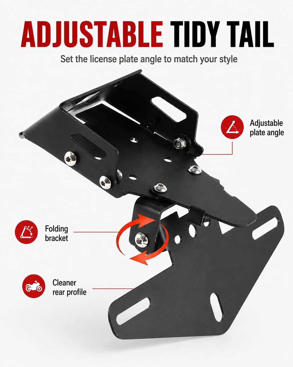 TT719 folding bracket angled to demonstrate adjustable plate positions and clearance