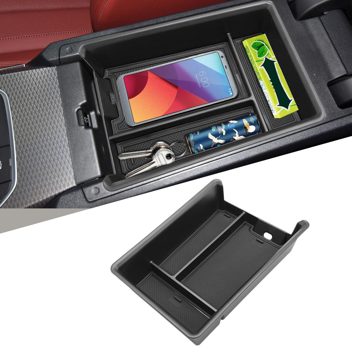 TTCR-II front view of console organizer showing clean fit and quick access
