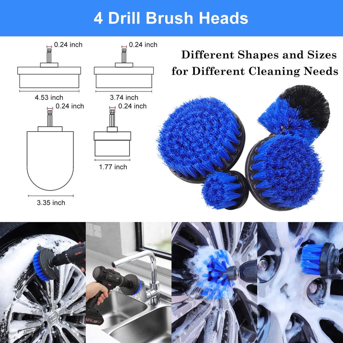 TTRCB drill brush attachments displayed to speed scrubbing and deep cleaning