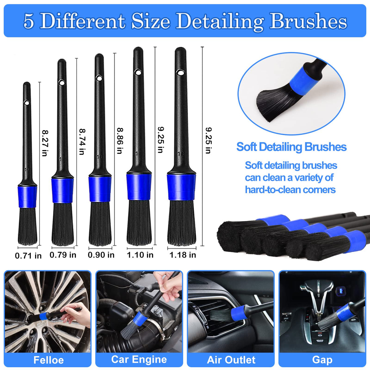 TTRCB hand detailing brushes displayed for vents, seams and interior trim care