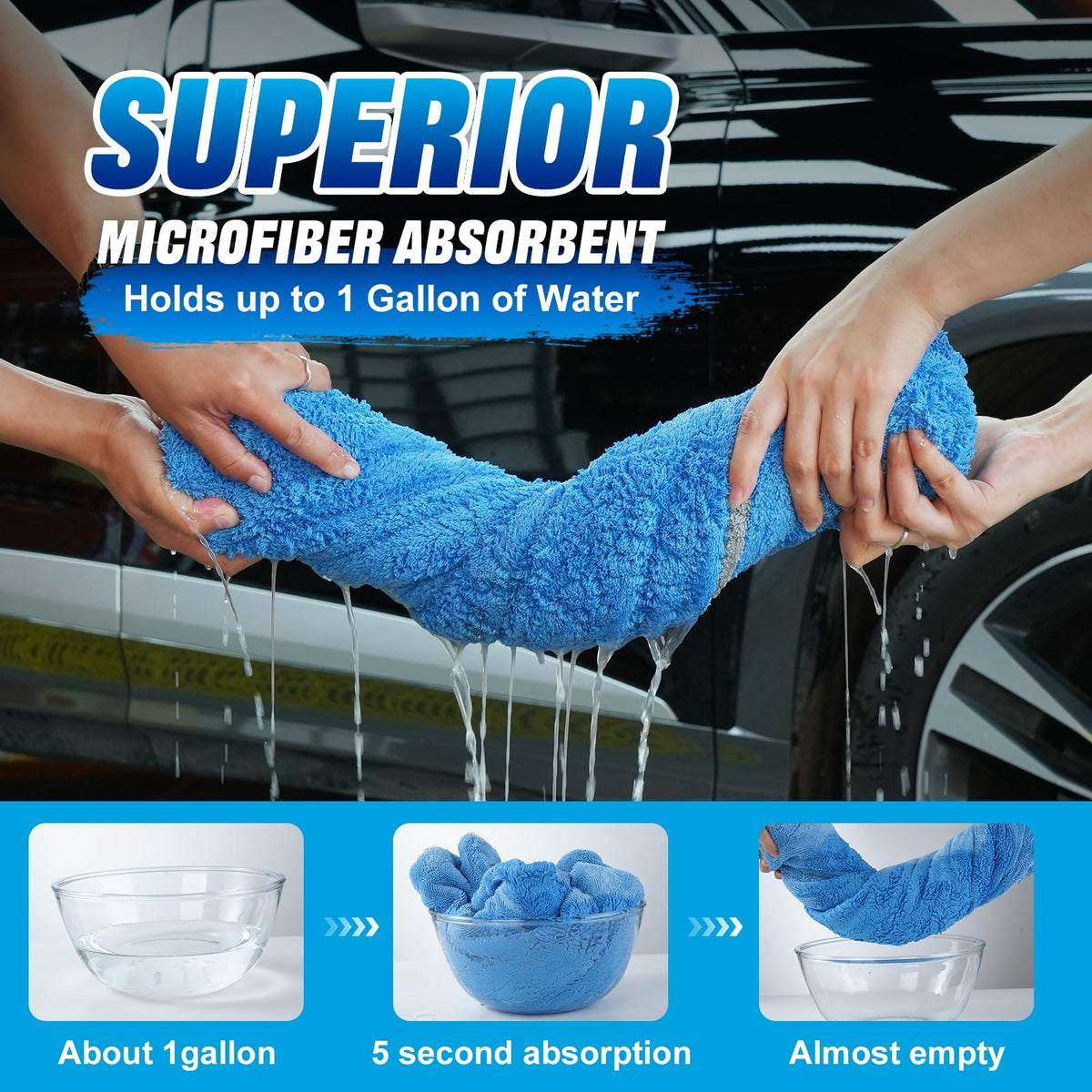 TTRCB towel in use on SUV demonstrating quick streak-free drying