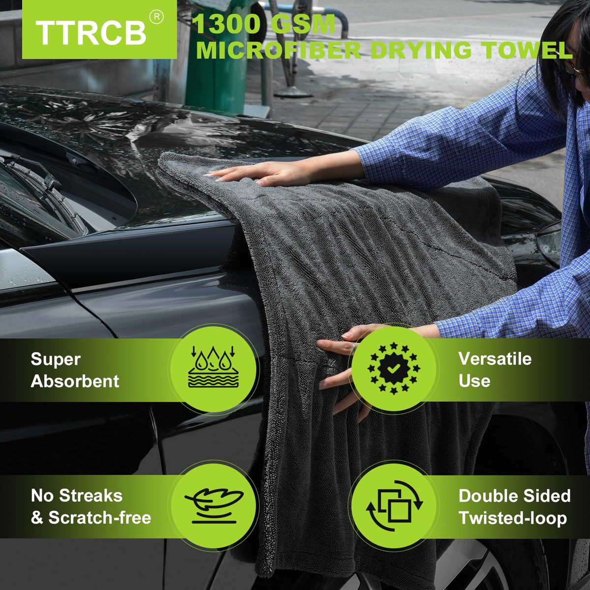TTRCB large 36x24 drying towel flat spread demonstrating full coverage benefit