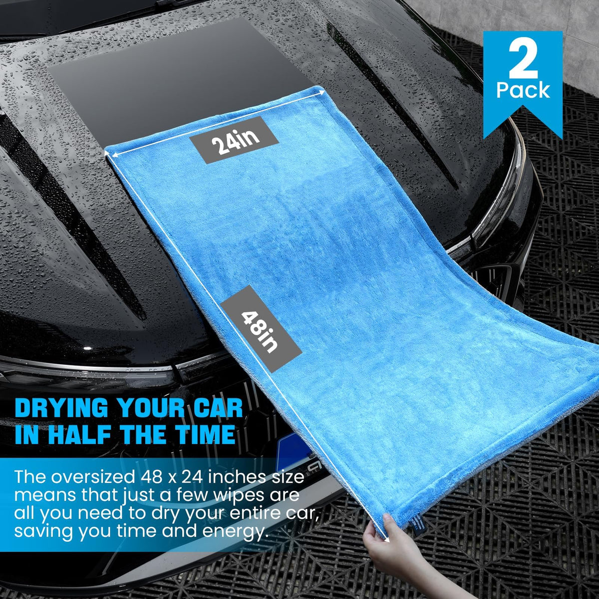 TTRCB towel beside ruler showing 48 by 24 inch extra-large size