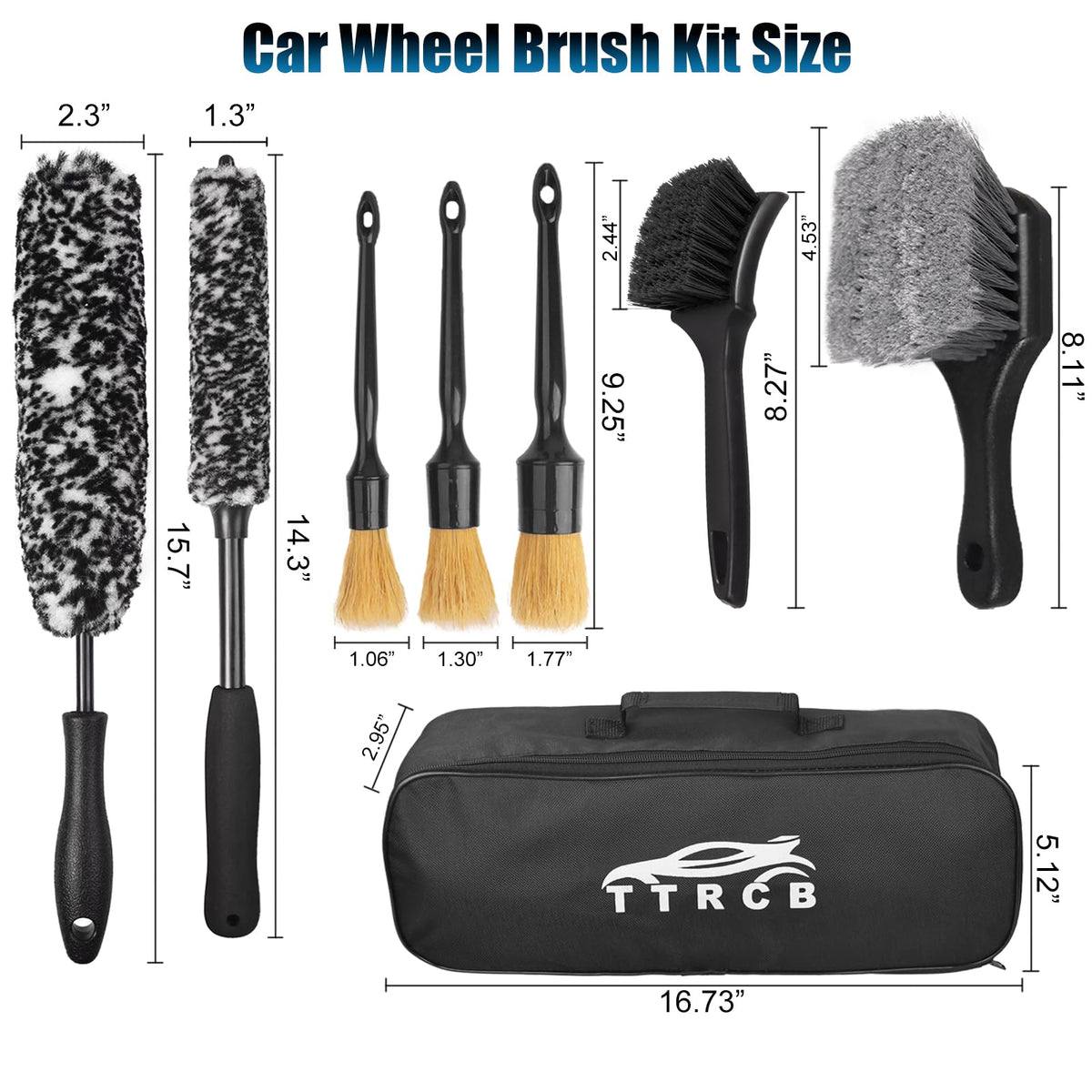 TTRCB storage bag and brushes beside a ruler for compact storage