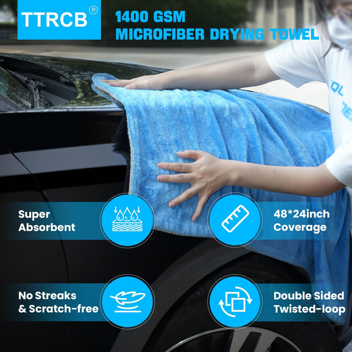 TTRCB close-up texture showing 1400 GSM microfiber for fast absorbency
