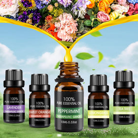 ttstar refill pads and five 10ml essential oils displayed, emphasizes scent variety