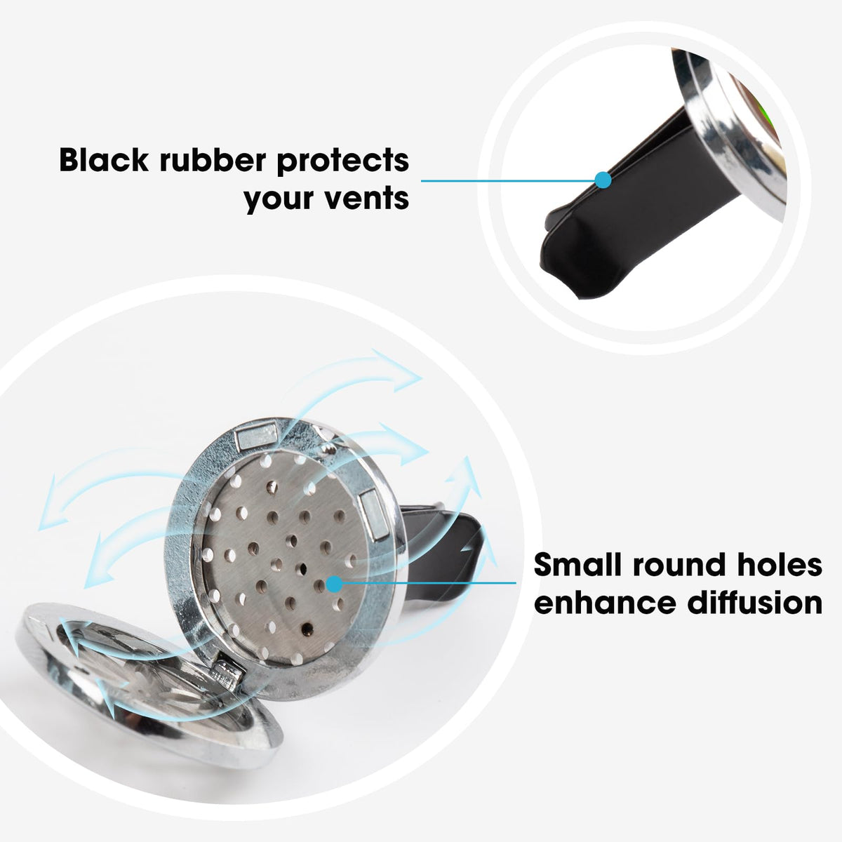 ttstar vent clip clipped into car vent releasing aroma, illustrates in-car use