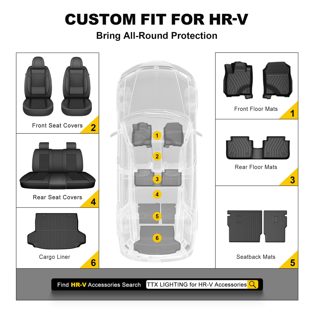 TTX LIGHTING lifestyle shot inside HR-V showing clean cabin and mats
