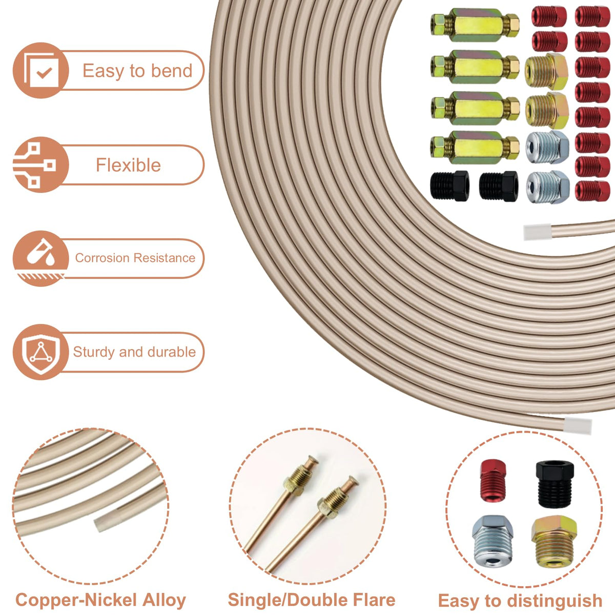 TUBPRO coiled copper-nickel tubing highlighting flexible texture