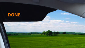 TuckVisor fitted on passenger-side window shading face and lowering heat buildup