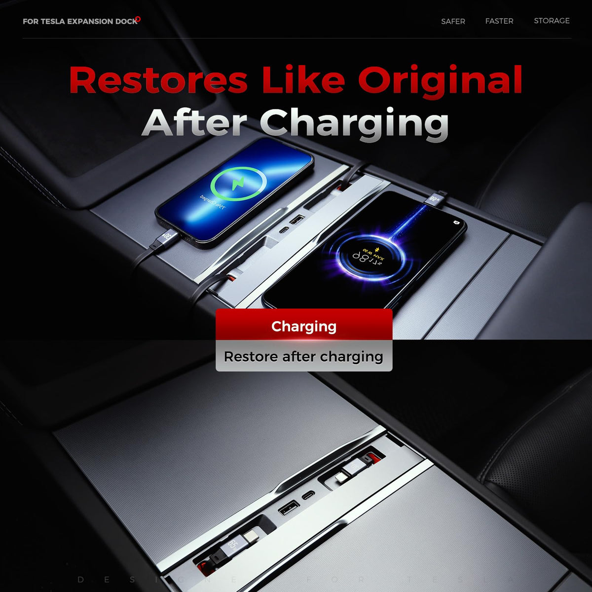 TUDEAO with cables connected powering phone and dash cam for convenient in-car charging