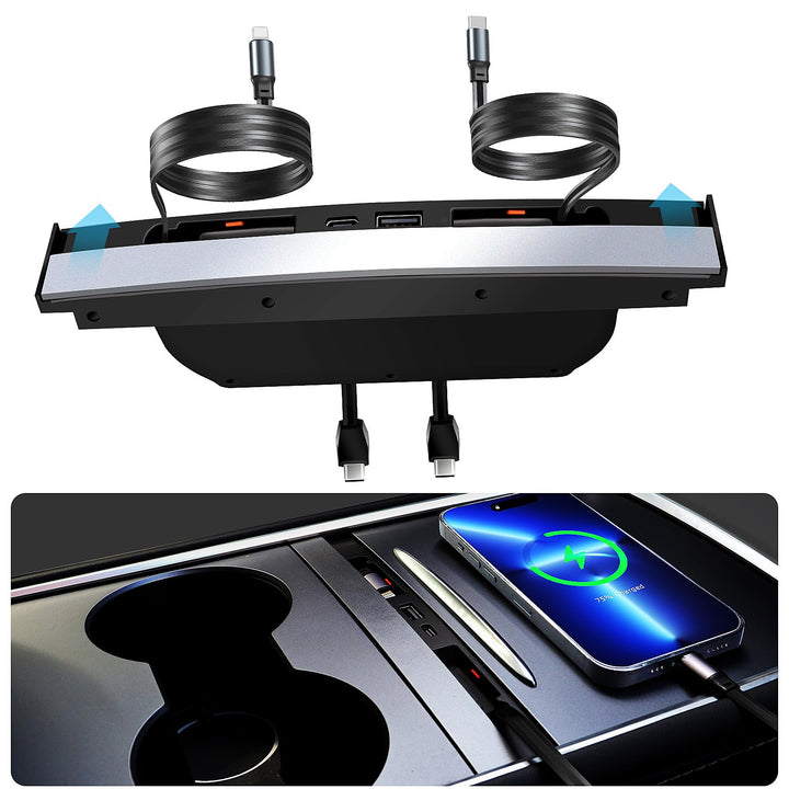 TUDEAO front view of center console charger showing neat integration and fast charging