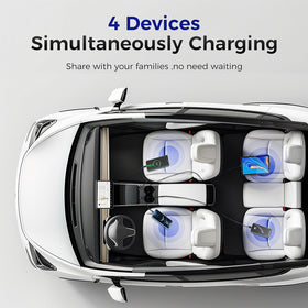 TUDEAO charger size comparison next to smartphone showing compact footprint