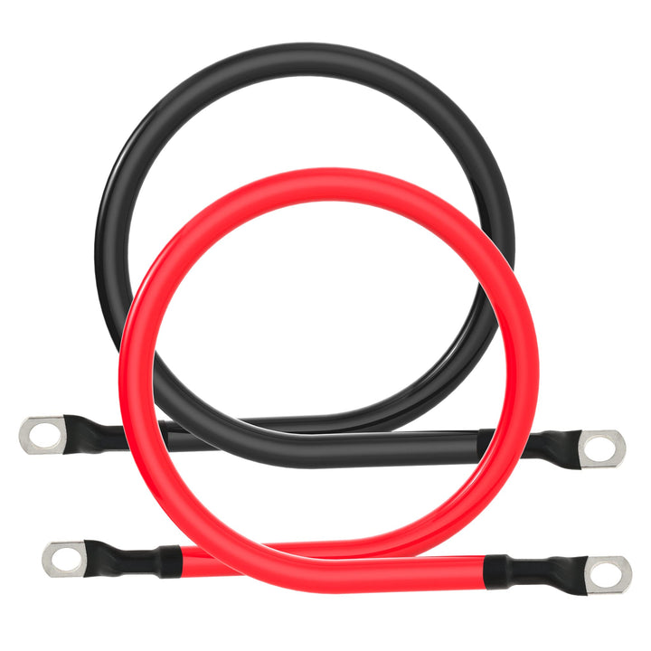 TUELETFU front view of 2 AWG red and black cable pair showing bundled packaging and labels
