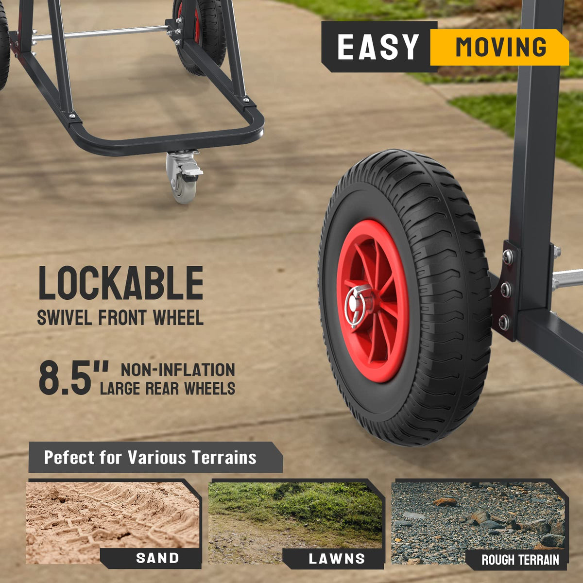 TUFFIOM adjustable handle detail showing ergonomic grip for easier steering