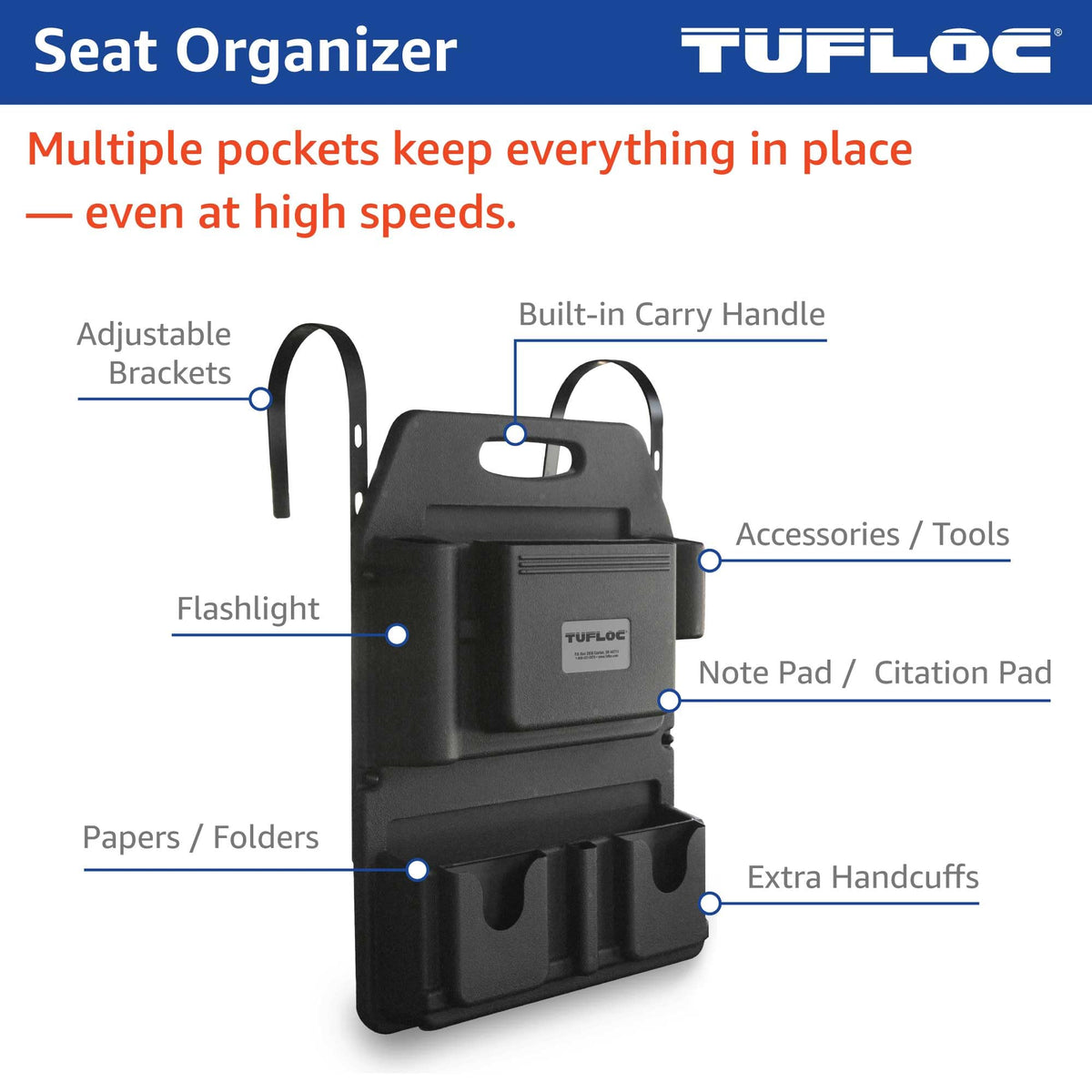 Tufloc closeup of eight compartments for easy gear separation