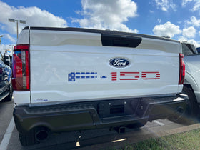 TufSkinz front view of F-150 tailgate emblem showing clean OEM fit and improved appearance