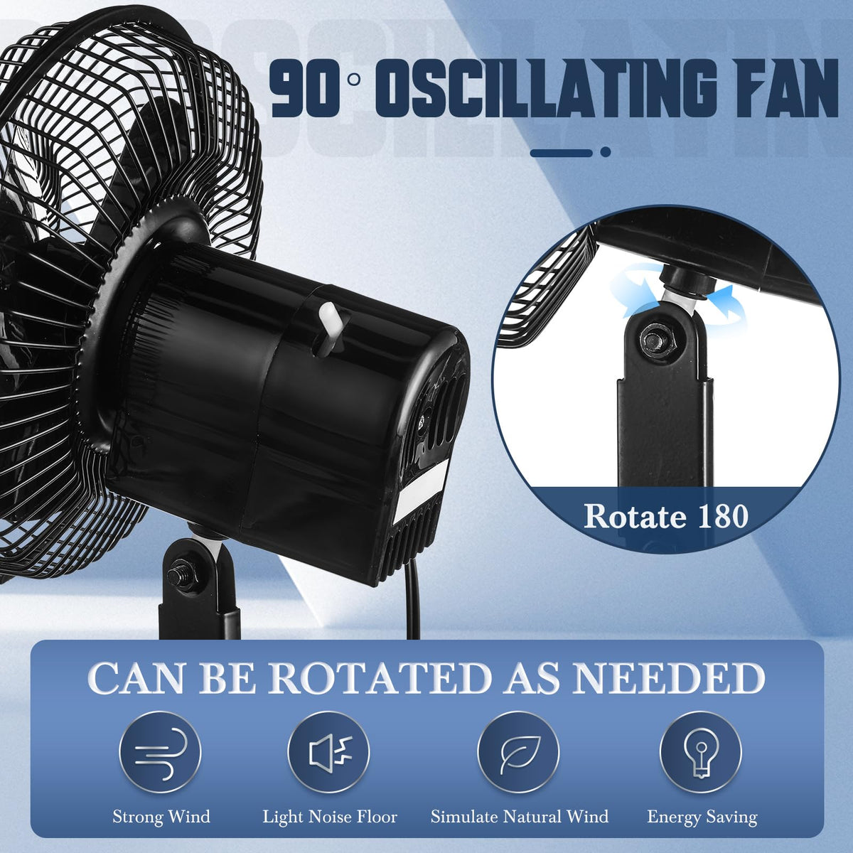 Tujoe fan angled to show 360 degree swivel enabling precise airflow direction