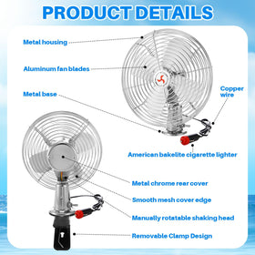 Tujoe fan clipped to a car sun visor demonstrating quick mount and targeted cabin ventilation
