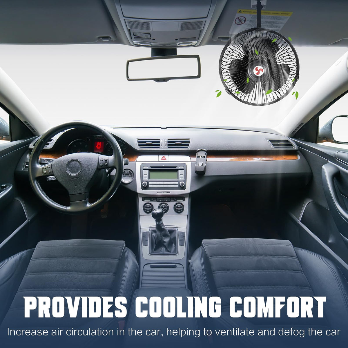 Tujoe fan placed in truck cabin lifestyle scene offering targeted cooling for drivers