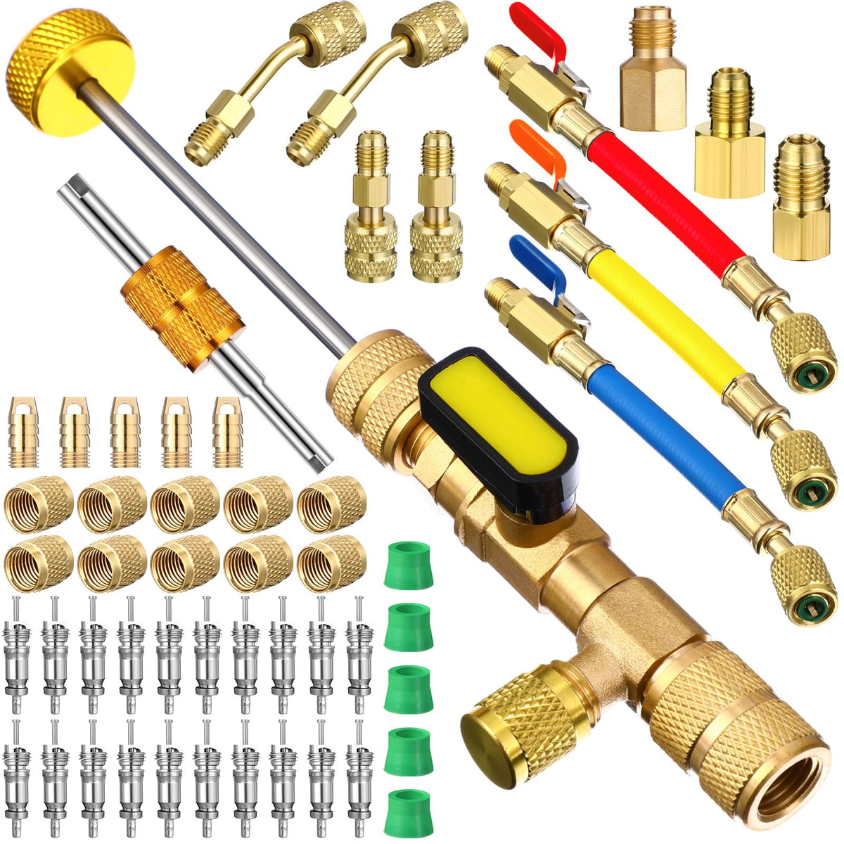 Tujoe full 52-piece kit laid out showing each adapter and hose for easy identification and planning