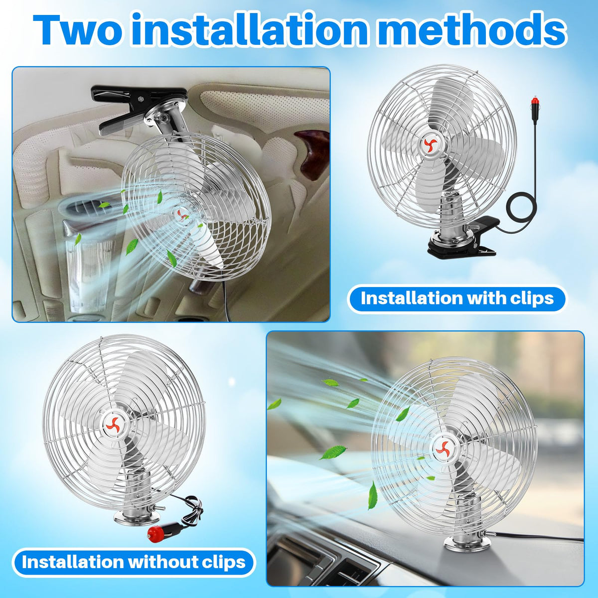 Tujoe fan mounted on an RV dashboard illustrating steady cooling and improved cabin circulation