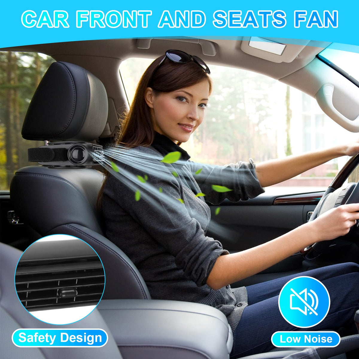 Tujoe fan attached to back seat blowing air toward rear passenger benefit