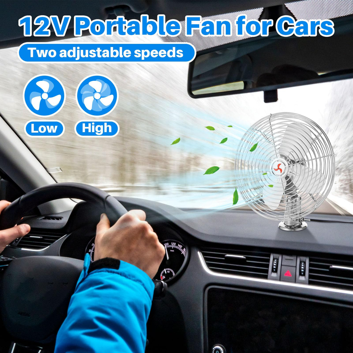Tujoe fan tilted to show 180° swivel adjustment enabling precise airflow direction where needed