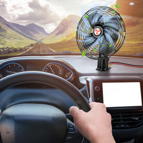 Tujoe fan tilted to show 180-degree swivel offering precise airflow targeting benefit