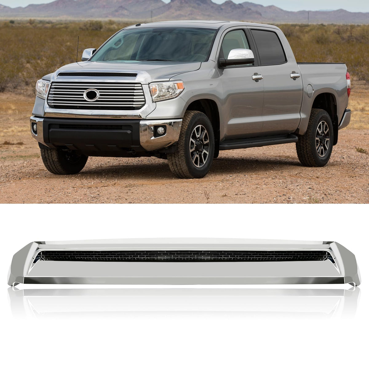 TULMTT front view hood bulge molding showing sleek chrome finish and improved styling
