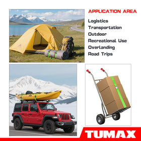 TUMAX strap securing a kayak on a car roof demonstrating fast tie-down benefit