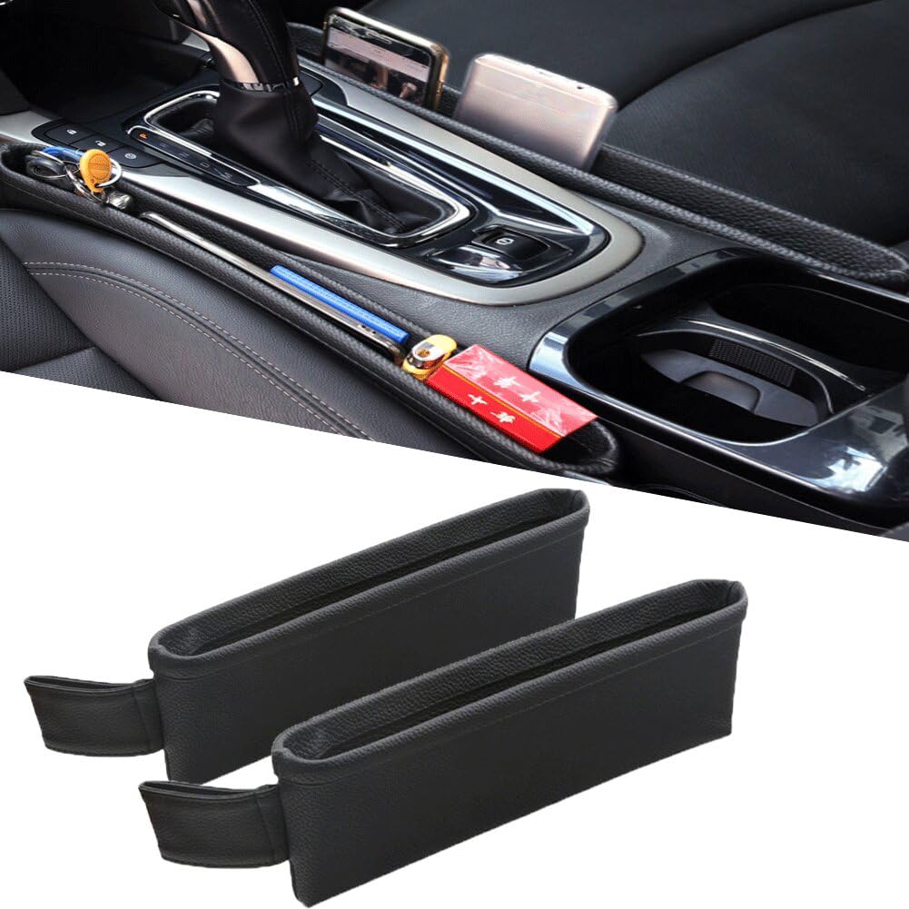 Tumecos front view showing two black PU leather seat pockets and compact design benefit