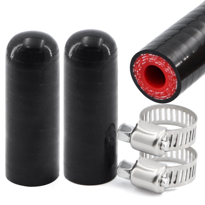 TuoLauthon front view showing two silicone hose caps and clamps, strong seal benefit