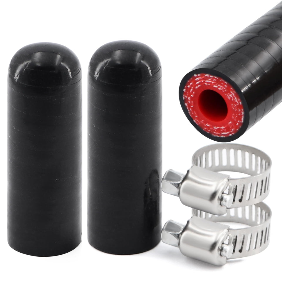 TuoLauthon front view showing two silicone hose caps and clamps, strong seal benefit