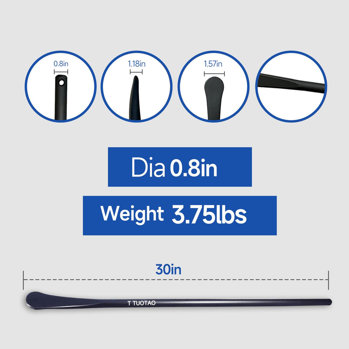 TUOTAO tire iron beside a ruler showing true 30-inch length for leverage advantage